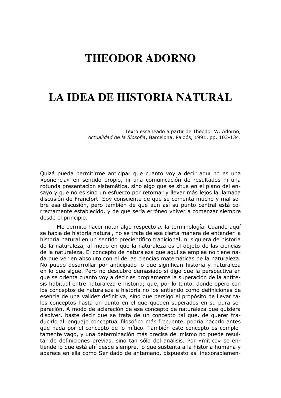 La idea de la historia natural